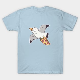 Funny Seagull Flying Off With Pizza Slice T-Shirt